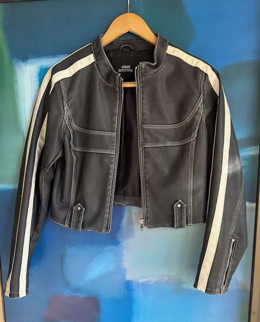 Urban Outfitters Moto Jacket Size S-P Black Faux Leather Racer