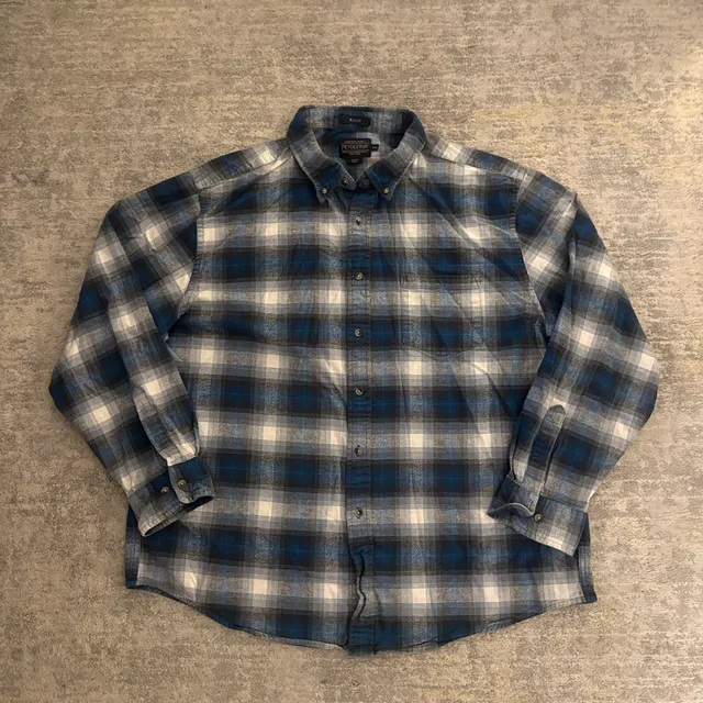 Pendleton Mason Plaid Flannel Button Down Shirt Size XXL Blue