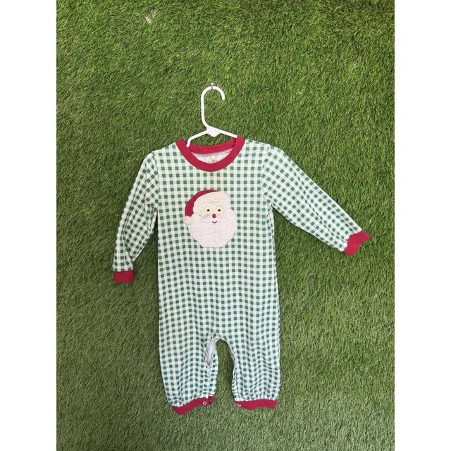Busy Bees Smocks Christmas Santa Onesie 18M Green Gingham
