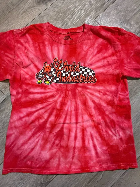 World Industries Tie Dye T Shirt Size L Red Graphic Skater