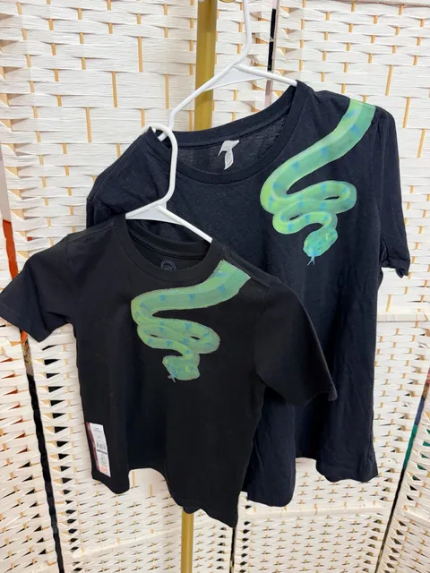 Custom Matching Snake Graphic T-Shirt Set Black Unisex L Youth S
