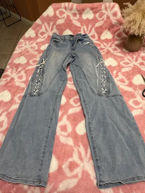 Zoë by Zoë Phoebe Lace-Up Wide Leg Jeans Size 5 Light Wash