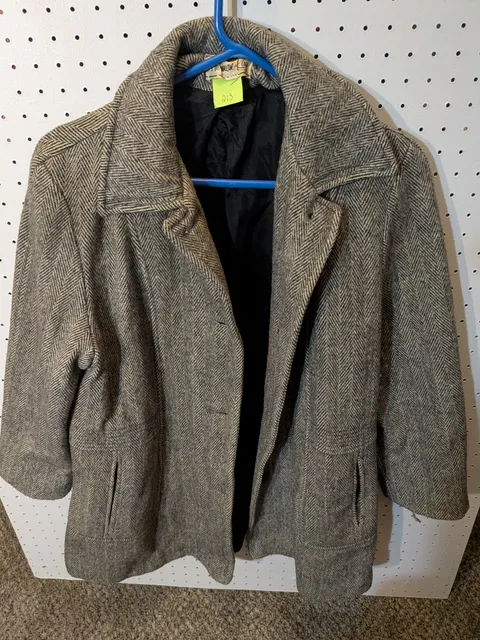 Norman Kay Vintage Herringbone Wool Pea Coat Jacket Grey Black