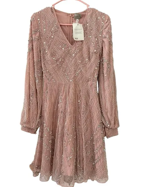 STUNNING ASOS NWT HEAVILY EMBELLISHED BLUSH PINK MINI DRESS — SIZE 0