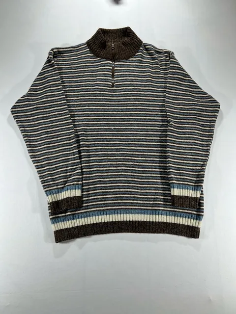 Cartier Ports Wear 1/4 Zip Sweater Size L Striped Brown Blue