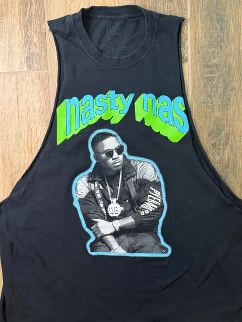 Nas Nasty Nas Graphic Print Black Cotton Drop Armhole Tank Top M