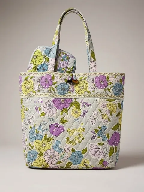 Vera Bradley Water Color is Quilted Floral Tote Bag in Pastel Multi bonus wallet