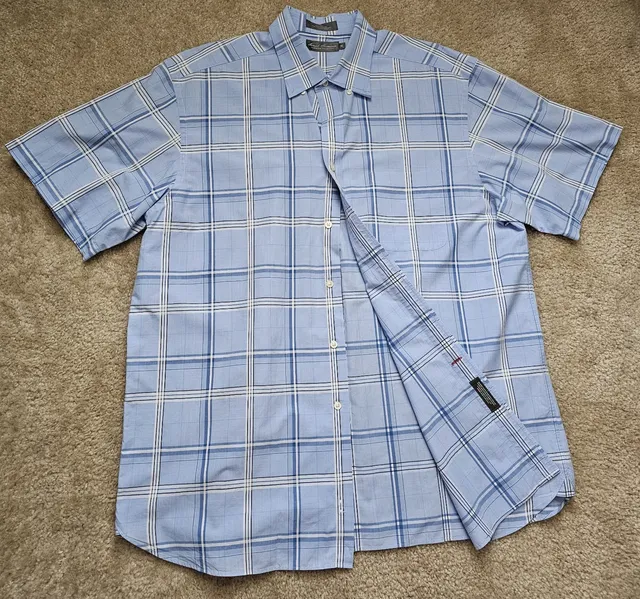 Daniel Cremieux Signature Collection Men XL Blue Plaid Short Sleeve Button Down