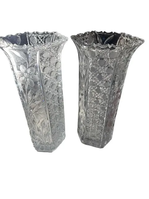 Vintage Bohemia Cut Crystal Vase Set