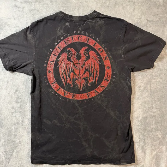Black Label Affliction Graphic T-Shirt Size L Black Red Winged Logo