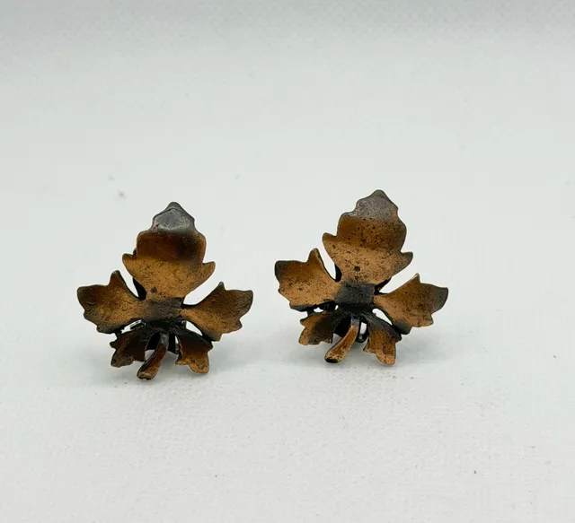 Vintage Copper Tone Leaf Clip On Earrings