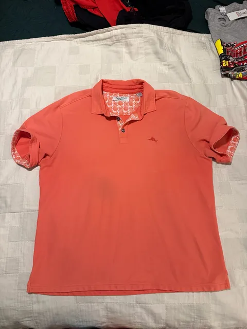 Tommy Bahama IslandZone Polo Shirt Size XL Coral Orange Marlin Accent