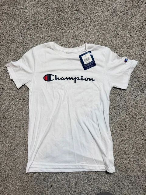 Champion Script Logo T-Shirt Boys L White New With Tags