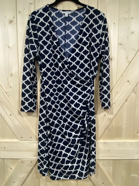 Charming Charlie Wrap Dress Size S Blue White Geometric Print