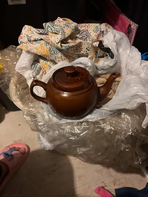 Vintage Brown Glazed Ceramic Teapot With Lid