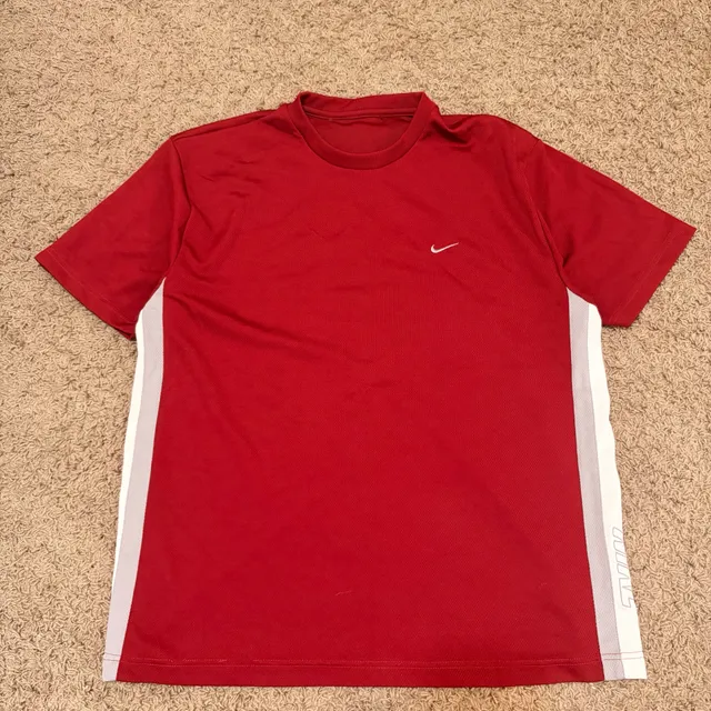 Nike Athletic T-Shirt Red White Mesh Side Panels