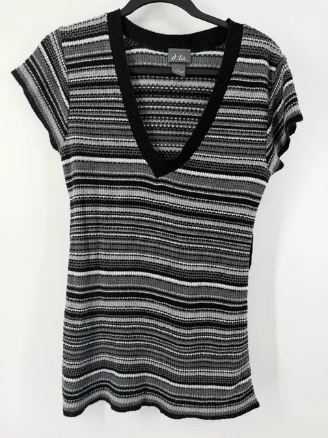 Dots Size Large Black Gray Striped Sweater Tunic Belted Y2K Prep