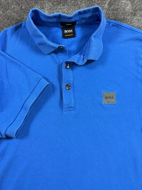 Men’s Boss Hugo Boss Polo Shirt Size M Slim Fit Blue Logo Patch