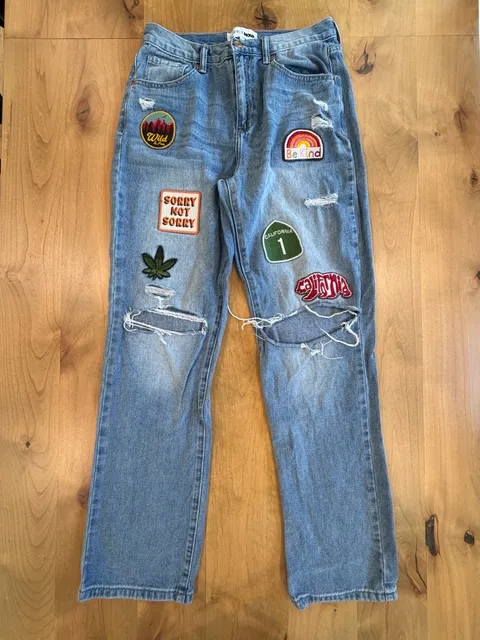 Fashion Nova Distressed Patch Jeans Size 9