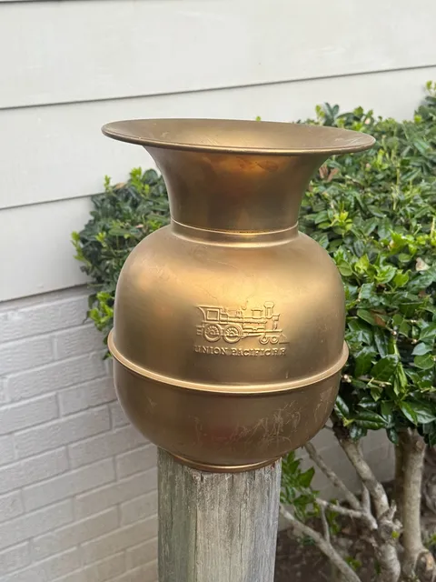 Union Pacific Railroad Brass Spittoon Cuspidor Vintage Train Decor
