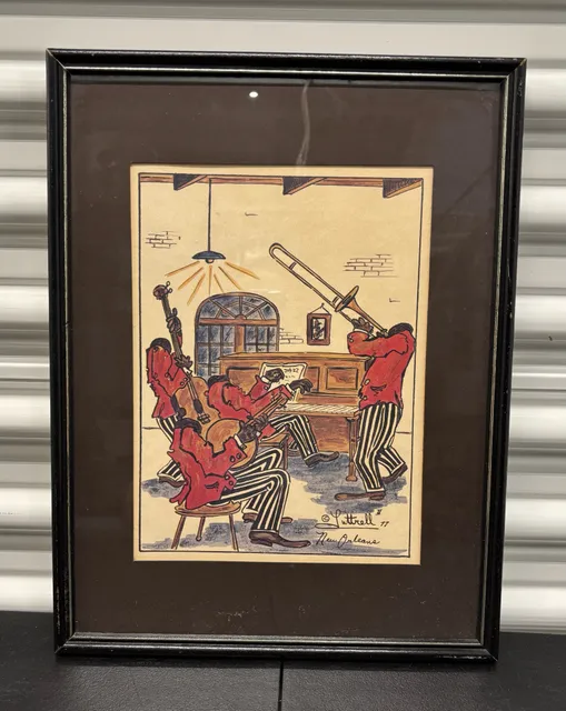 Vtg 1977 Luttrell II New Orleans Jazz Band Framed Art Print