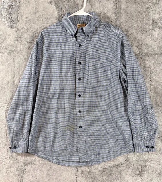 L.L.Bean Button-Down Shirt Size M-Reg Blue Houndstooth Cotton