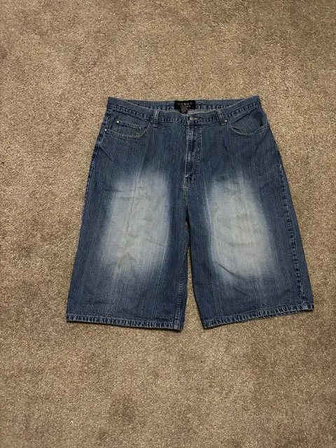 Early 2000s Baggy Y2K Trust Jeans Denim Shorts Size 44 Blue Distressed Jorts