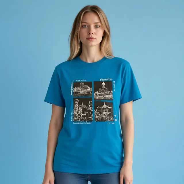 Asian Landmarks Graphic T-Shirt Blue
