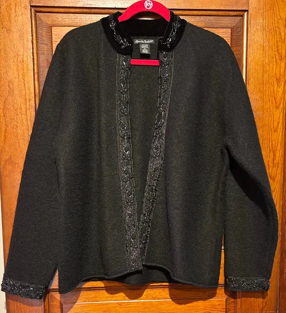 Alexandra Bartlett Classy Cardigan Size M Black Wool Beaded Trim