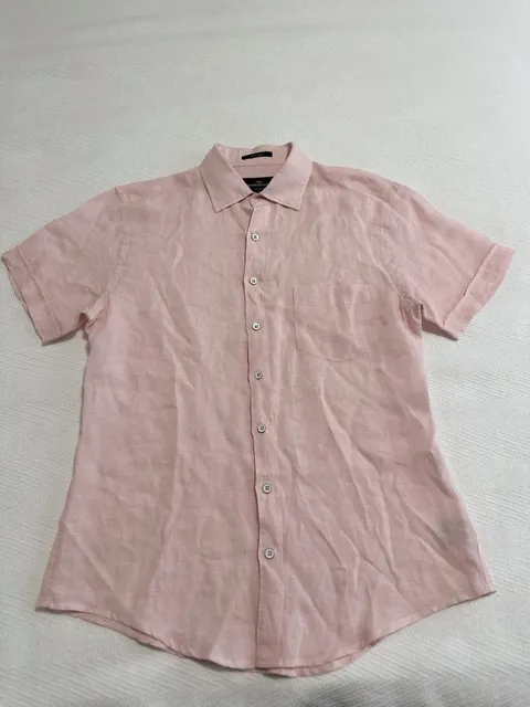 Rodd & Gunn Shirt Mens Pink 100% Linen Short Sleeve Size M