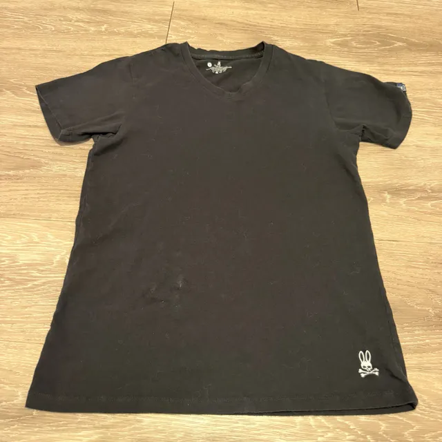 Psycho Bunny V-Neck T-Shirt Size S Black Cotton