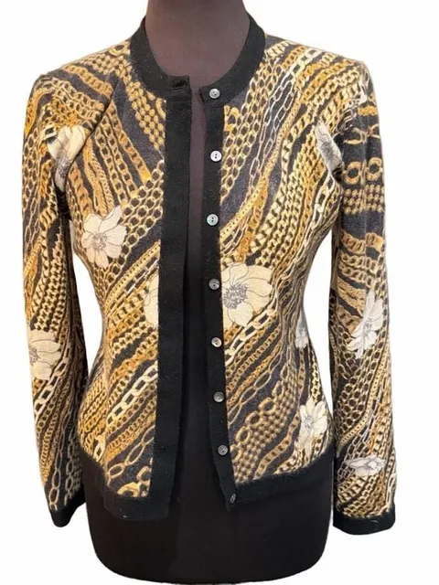 Neiman Marcus Cashmere Cardigan Sweater Size L Chain Floral