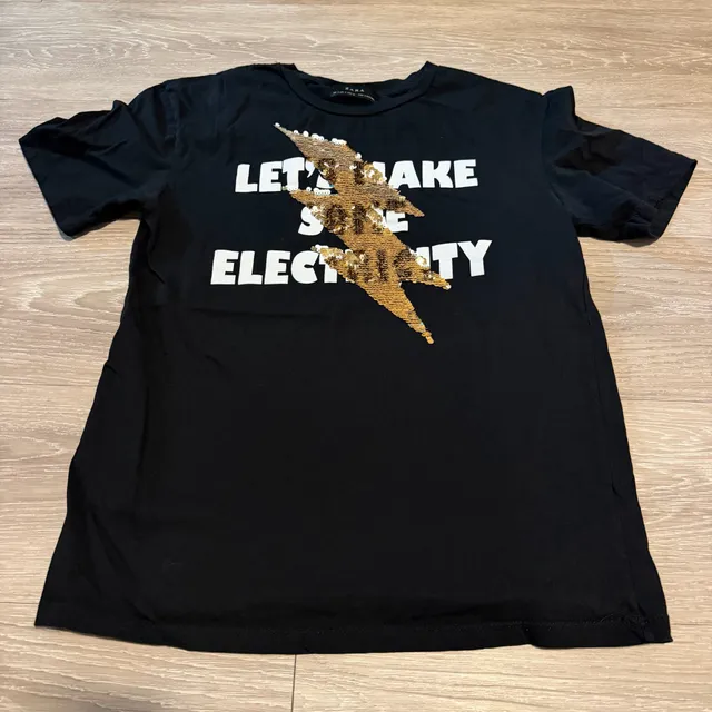Zara Let's Make Some Electricity Sequin T-Shirt Size S