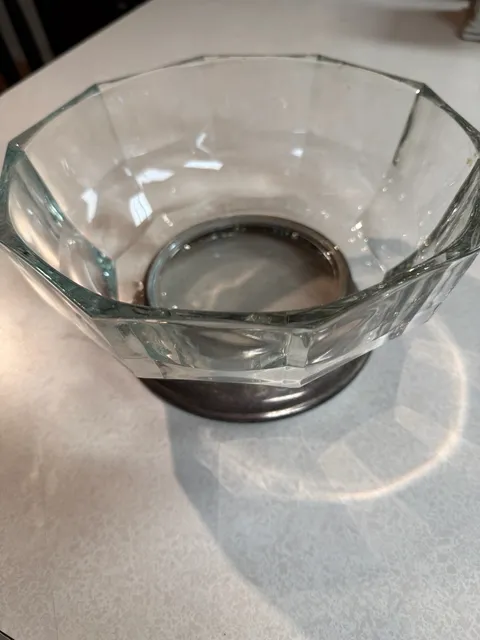 Vintage Cut Glass Serving Bowl With Metal Base