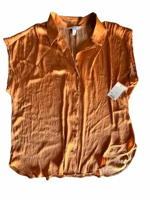 Nine West Short Sleeve Collared Shirt Size XL Cinnamon
