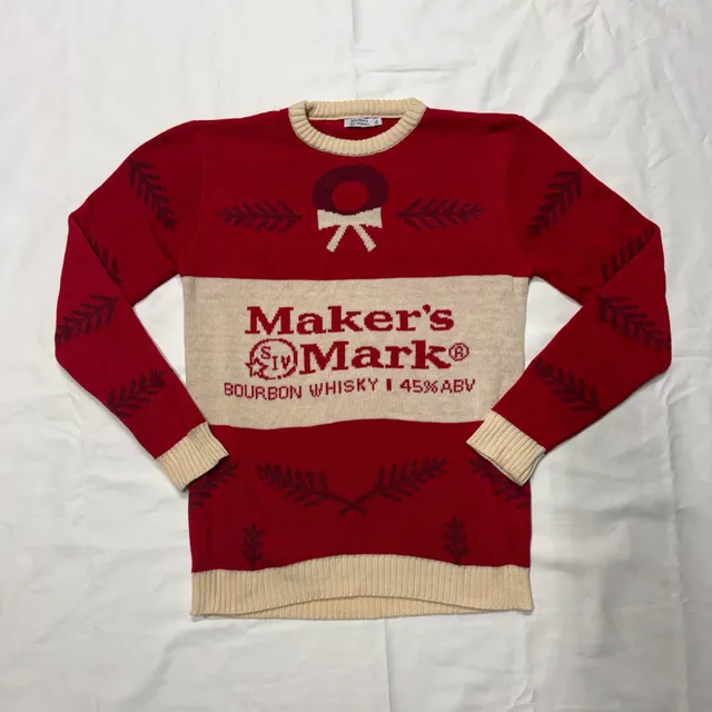 Maker's Mark Holiday Sweater Size XL Red Cream Bourbon Whisky Ugly Christmas