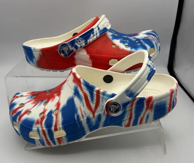 Crocs Classic Tie Dye Clogs Size M6 W8 Red White Blue