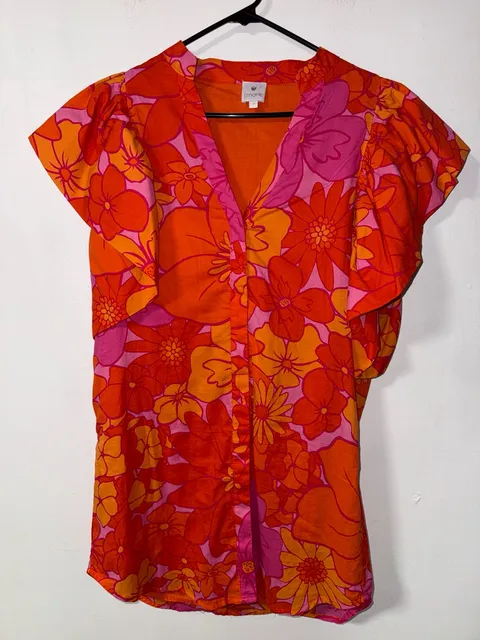 J. Marie JM4697-D Floral Tunic Top Size M Pink Orange