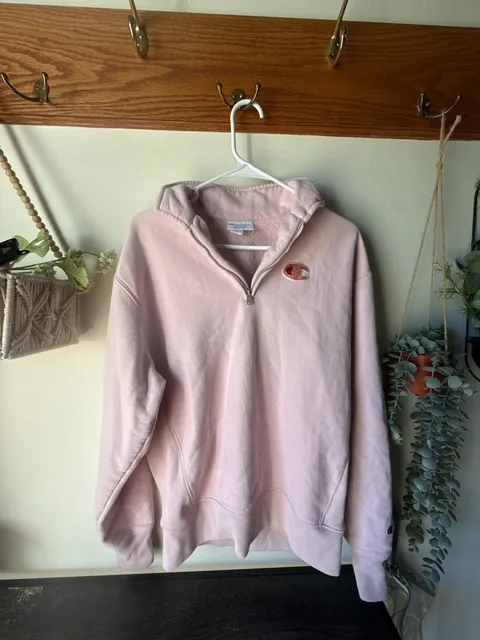 🩷 Rare Pink Champion Reverse Weave 🤍 Quarter Zip Pullover Size Medium
