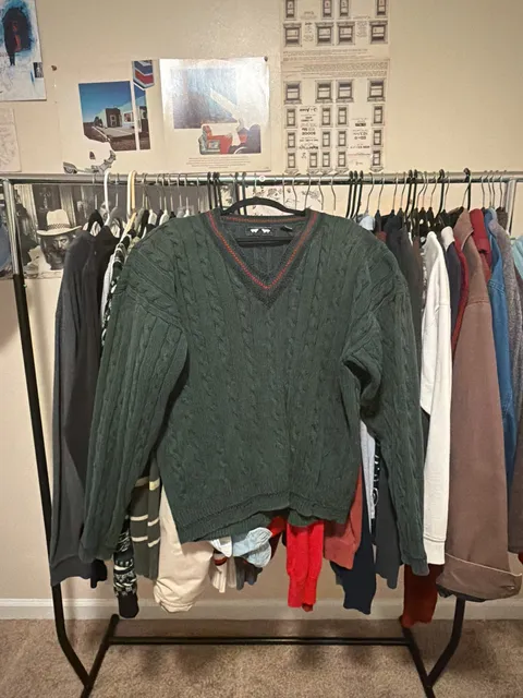 Woods & Gray Cable Knit V-Neck Sweater Size XL Dark Green Cotton