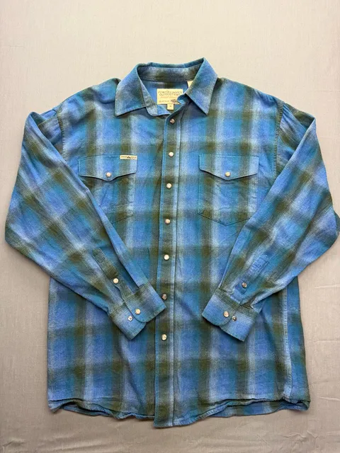 Powder River Outfitters Collection by Panhandle Blue Plaid Long Sleeve Western