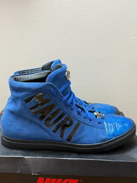 10M Mauri 8578/1 Men’s 10 Blue Suede Genuine Crocodile High Top Sneakers 