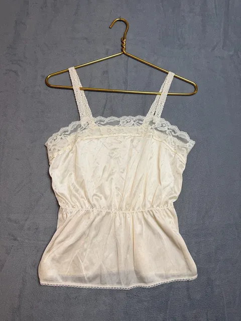 Vintage Lace Trim Camisole Top Cream Satin