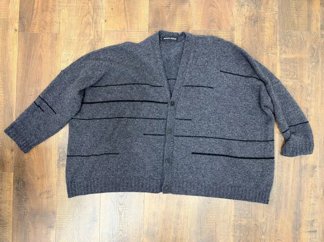 Shirin Guild Wool Cashmere Gray Striped Button Cardigan Sweater