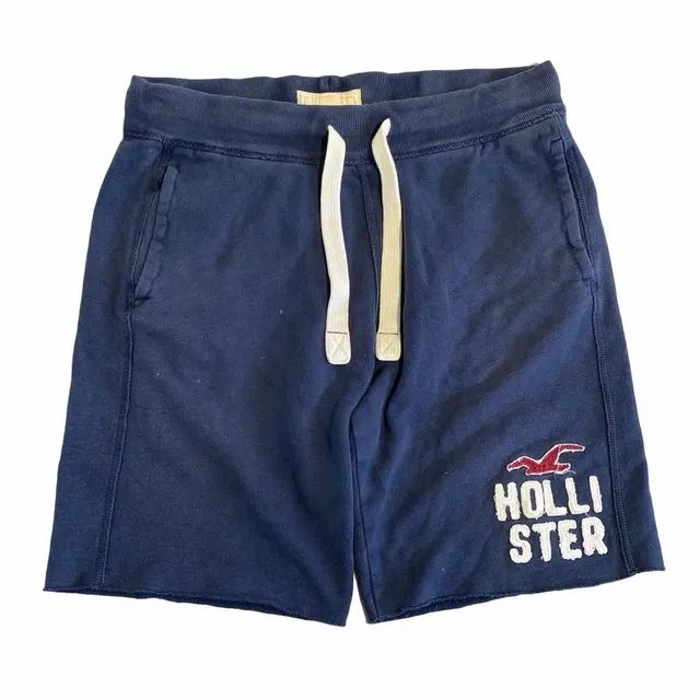 Hollister Sweatpants Shorts Size M Blue Fleece Drawstring Logo