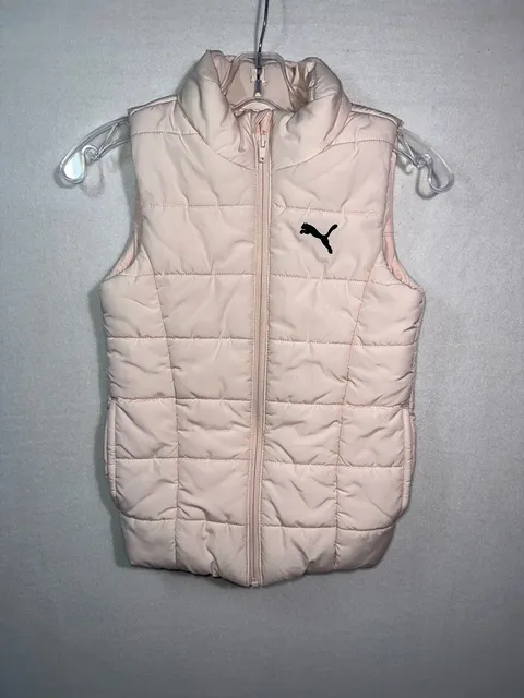Kids Puma Puffer Vest Size 7/8 Pink Full Zip Quilted Outerwear