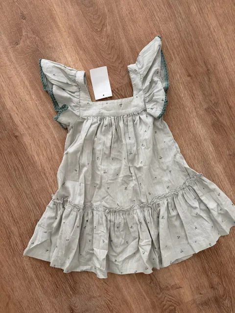 H&M Flared Cotton Dress Light Dusty Green Floral. New with Tags.