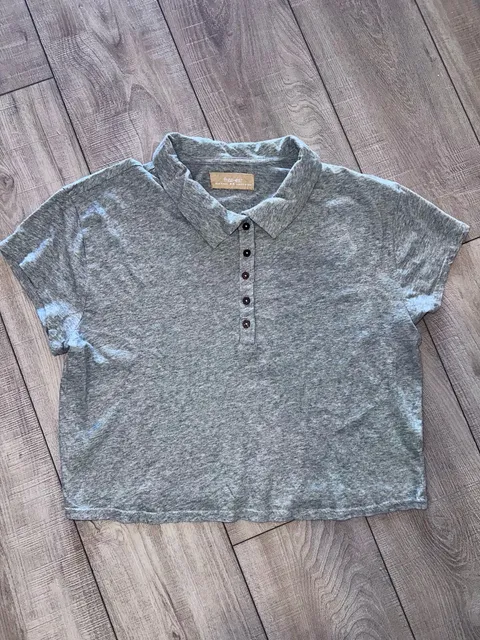 Free People Free-est Polo Shirt Size M Heather Grey Cotton Crop Top
