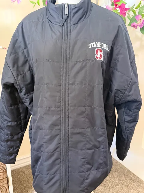 Champion Stanford Cardinal Full Zip Puffer Jacket Size L Black