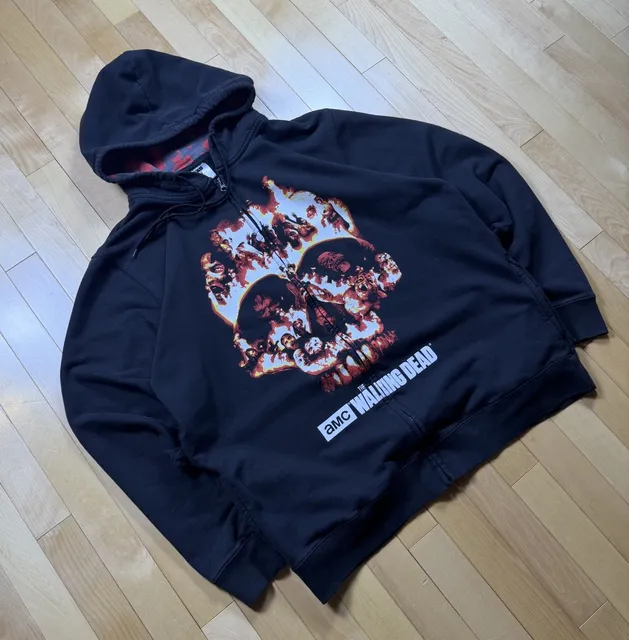 The Walking Dead Hoodie Mens XL 2016 AMC Zombie Skull Full Zip Horror Rare